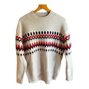 H&M Fair Isle Oversized Sweater in Gray Red Navy XS